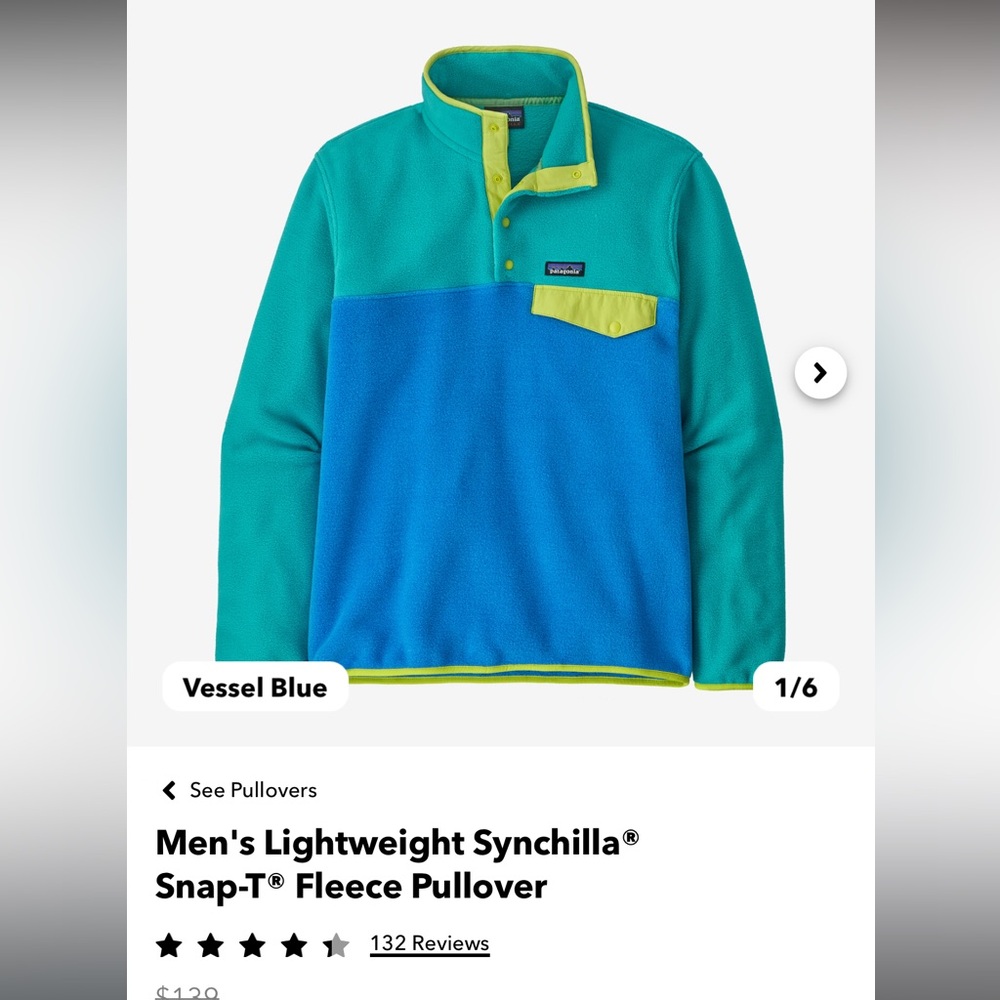 Men's Lightweight Synchilla®
Snap-T® Fleece Pullover Size: smalll